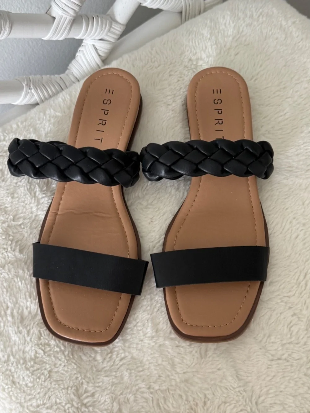 Esprit Dansel Black Double Strap Cork Wedge Slide Sandals Platform Shoes 8M NWOB
